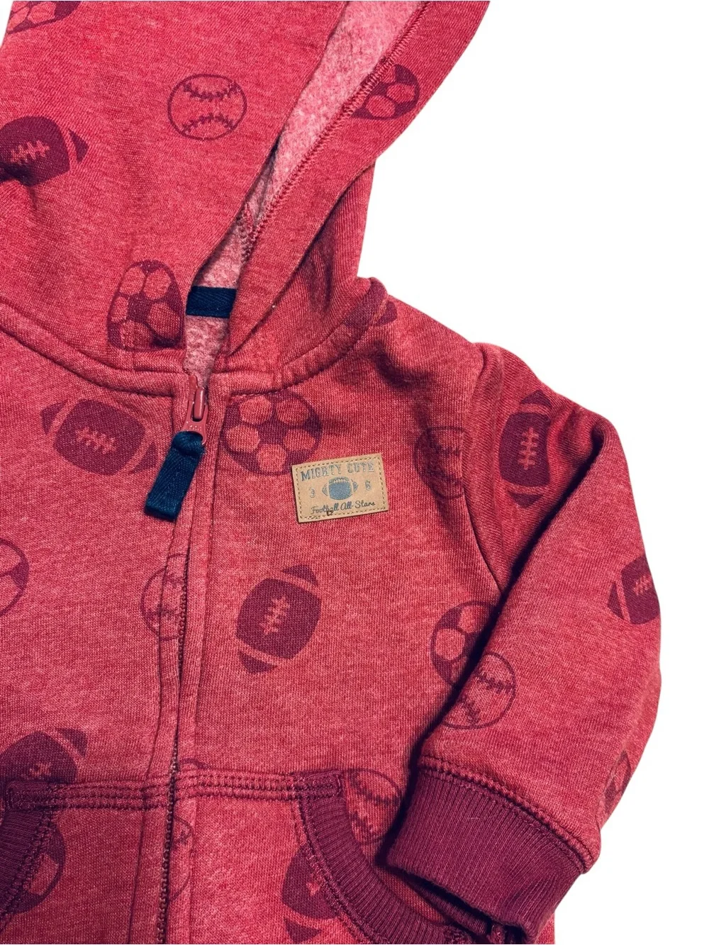 Carter's Red Hooded Zip Sweatshirt with Sports Ball Motif 6M 4 0575